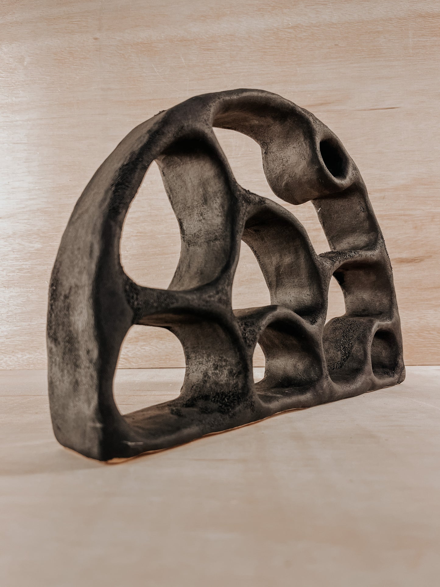 Hand-built ceramic altar with matte glaze, wall-mounted, soft curves, handmade in Boulder