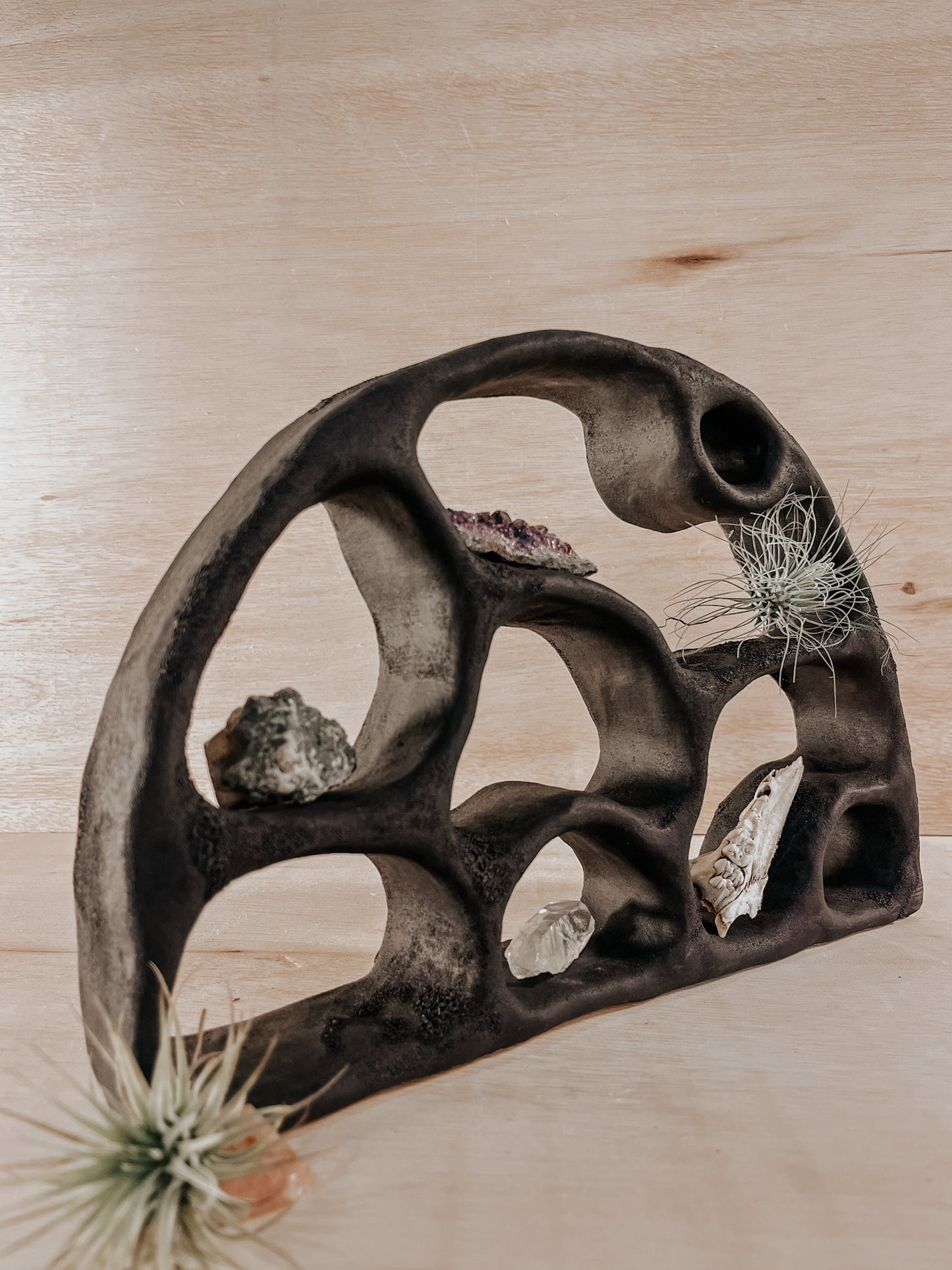 Hand-built ceramic altar with matte glaze, wall-mounted, soft curves, handmade in Boulder