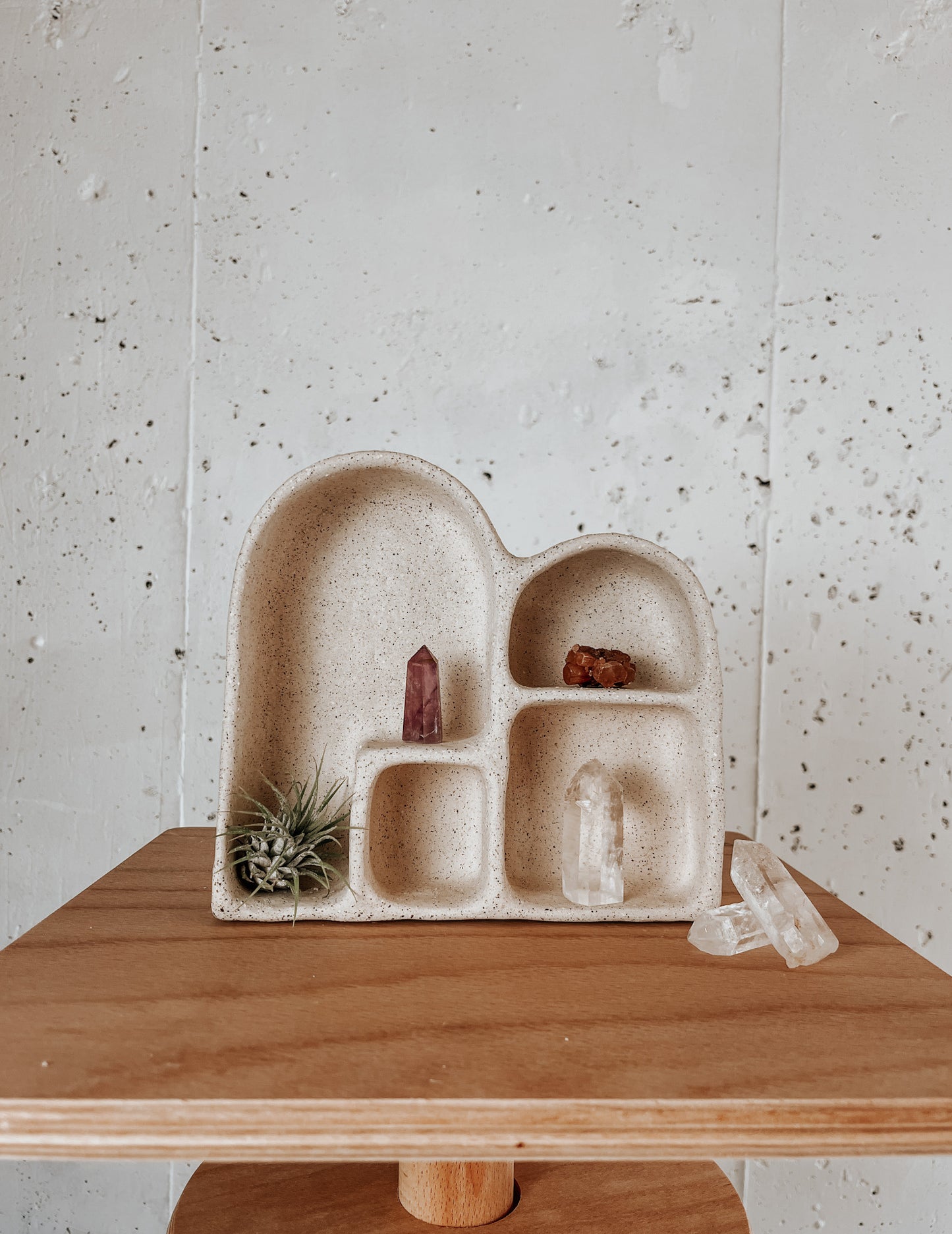Handmade ceramic altar with matte glaze, sculptural wall-mounted design, ideal for rituals or meditation, crafted in Boulder, CO