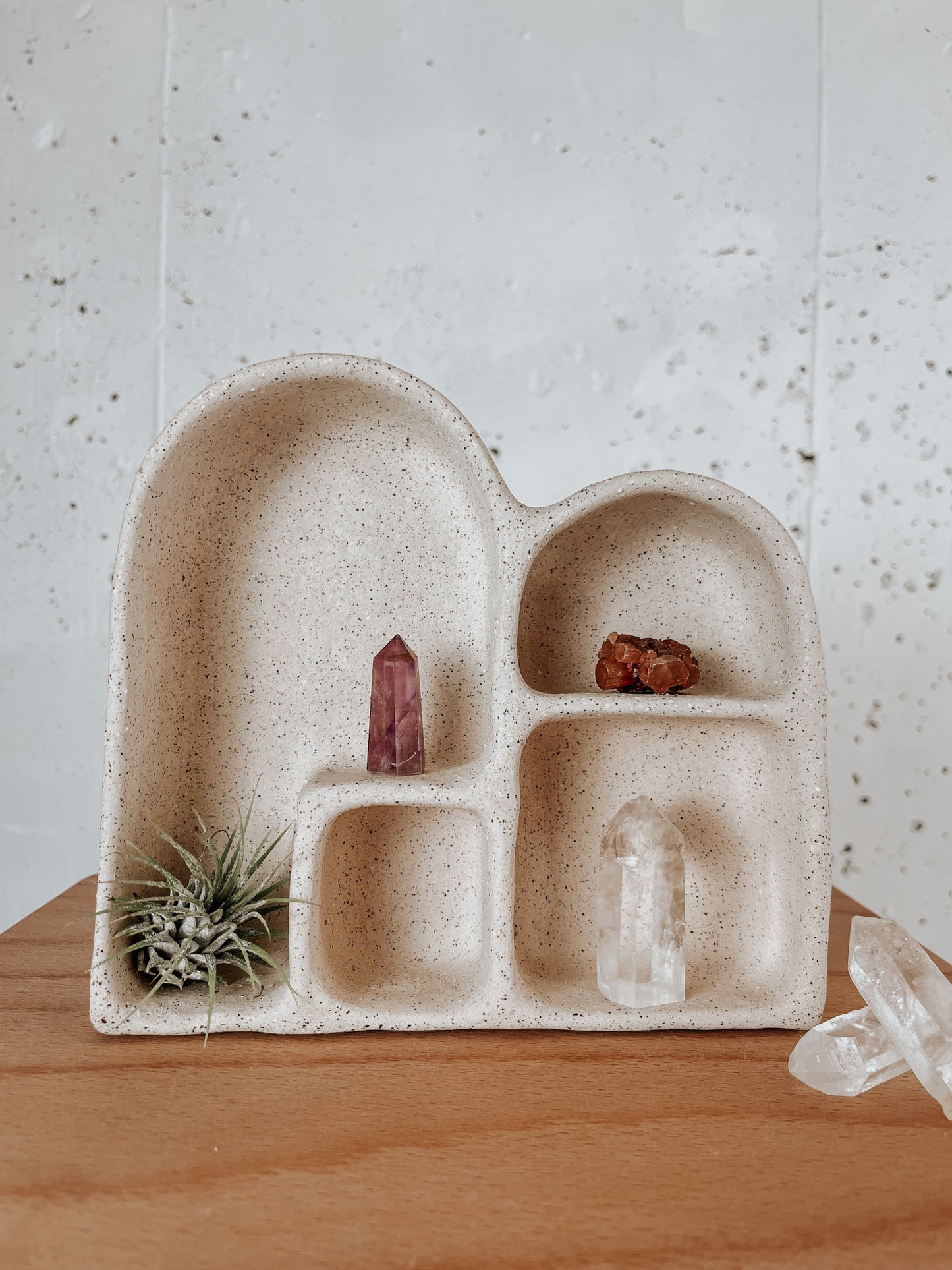 Handmade ceramic altar with matte glaze, sculptural wall-mounted design, ideal for rituals or meditation, crafted in Boulder, CO