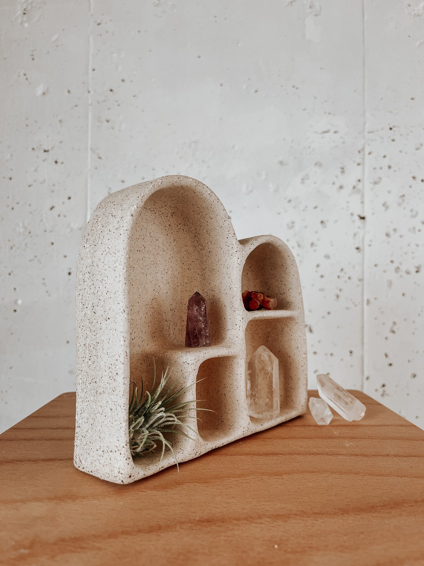 Handmade ceramic altar with matte glaze, sculptural wall-mounted design, ideal for rituals or meditation, crafted in Boulder, CO