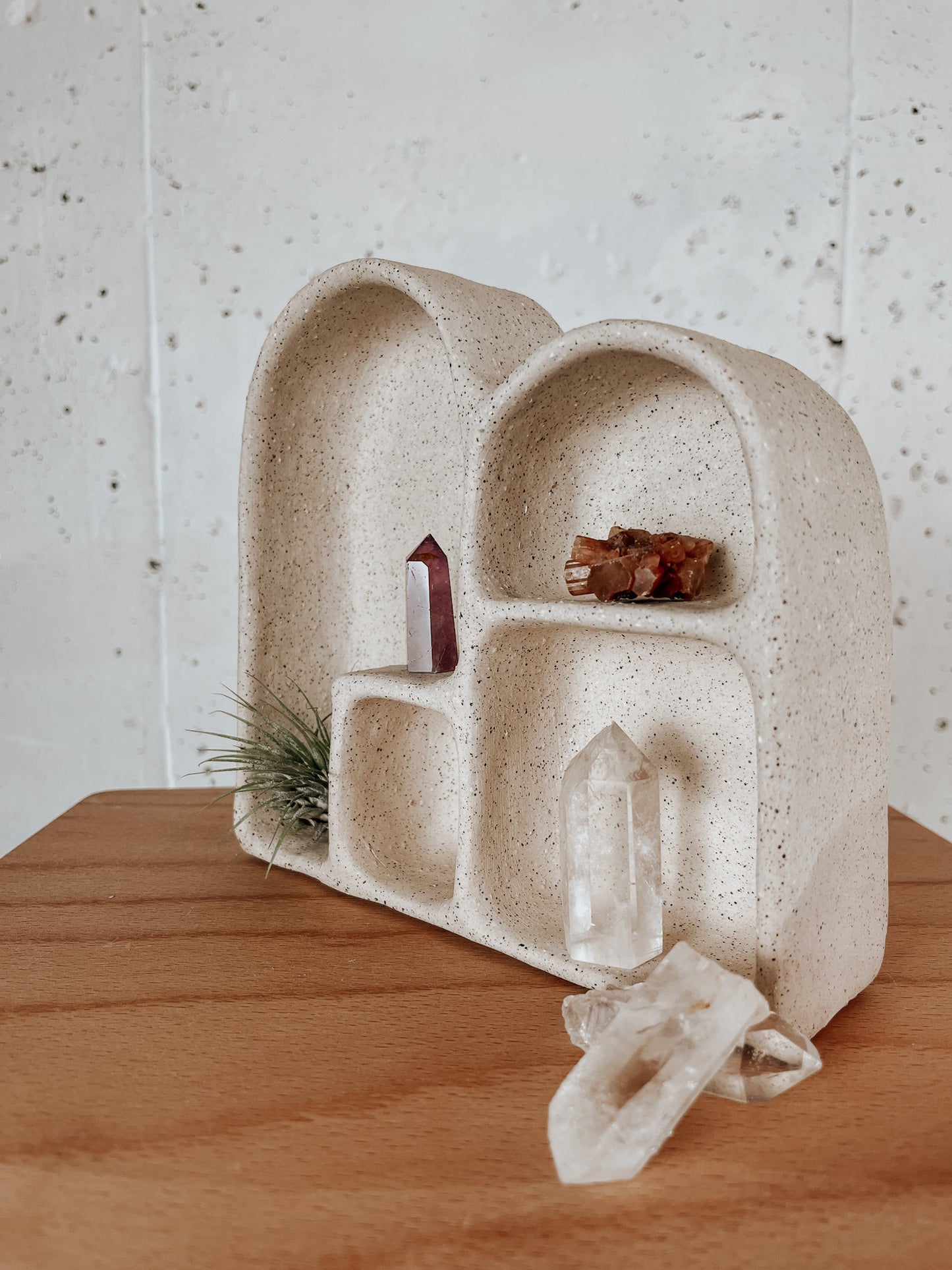 Handmade ceramic altar with matte glaze, sculptural wall-mounted design, ideal for rituals or meditation, crafted in Boulder, CO