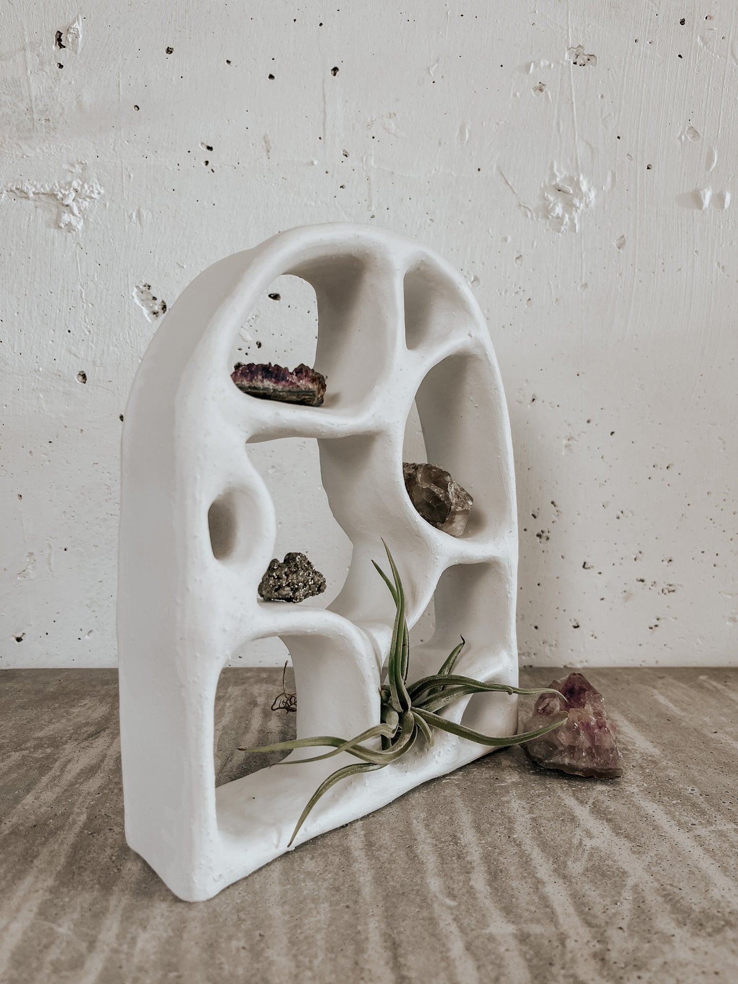 Handmade ceramic altar with matte glaze, sculptural wall-mounted design, ideal for rituals or meditation, crafted in Boulder, CO