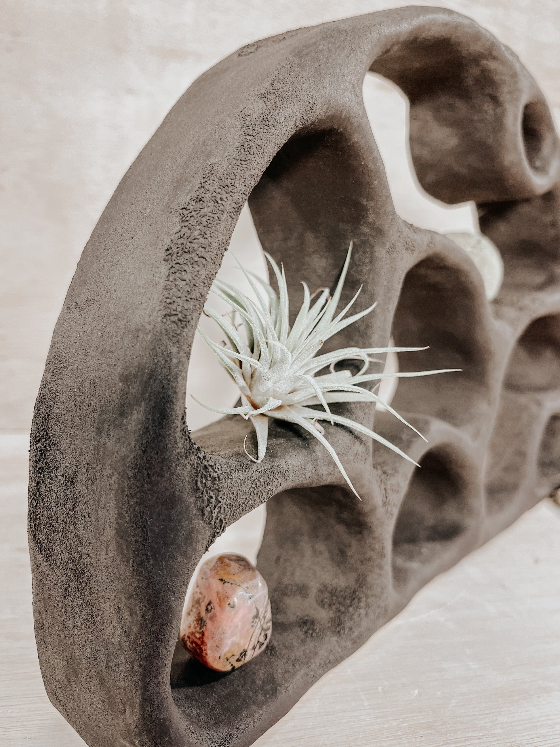 Hand-built ceramic altar with matte glaze, wall-mounted, soft curves, handmade in Boulder